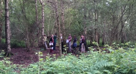 the group standing in Holywell Park, a predominantly Ash Forest on Loughborough University's campus
